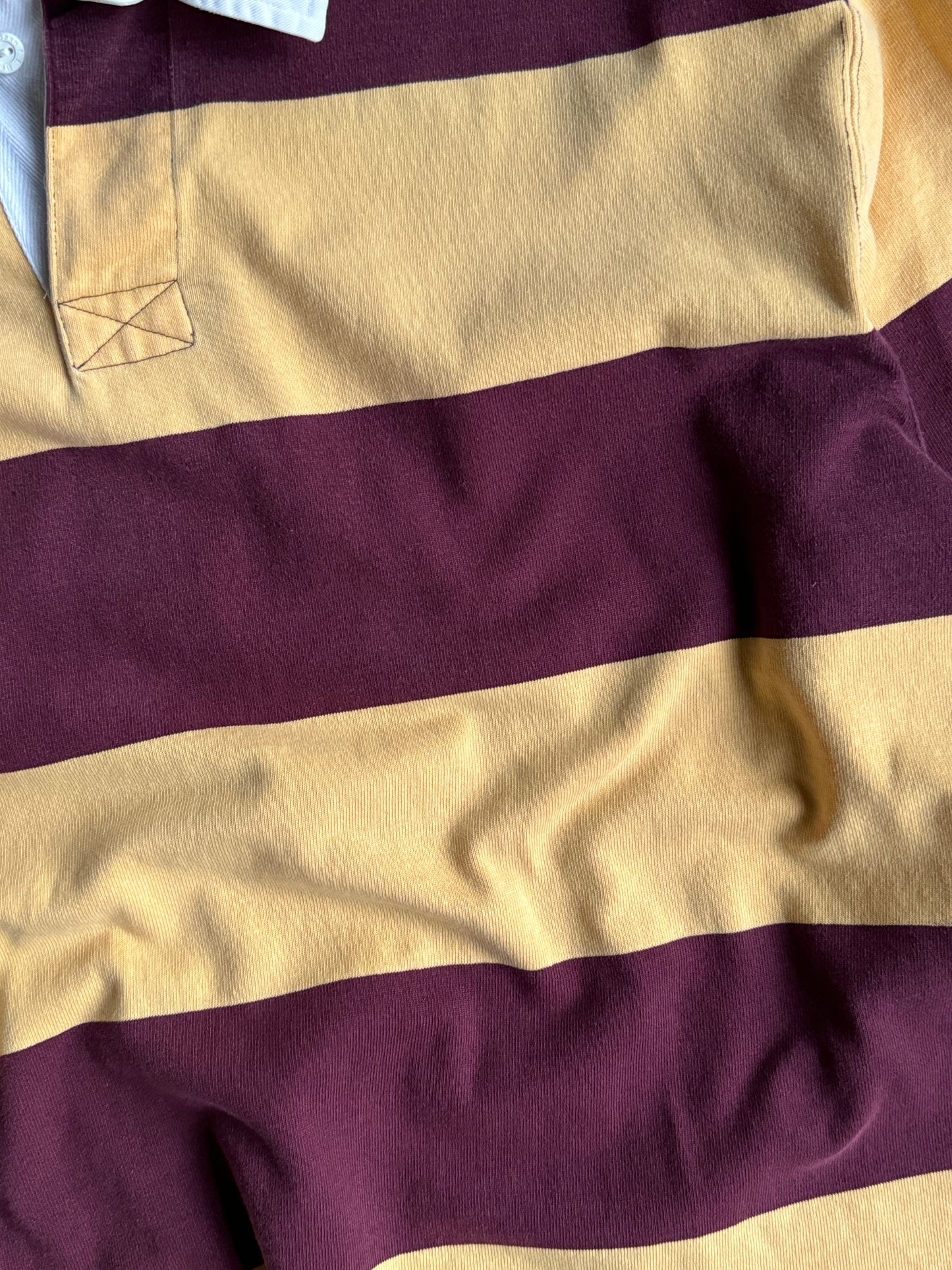 Vintage LL Bean Yellow Burgunday Stripe Rugby Shirt - XL