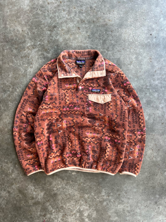 Vintage Burnt Orange Pattern Fleece Patagonia T Snap - S