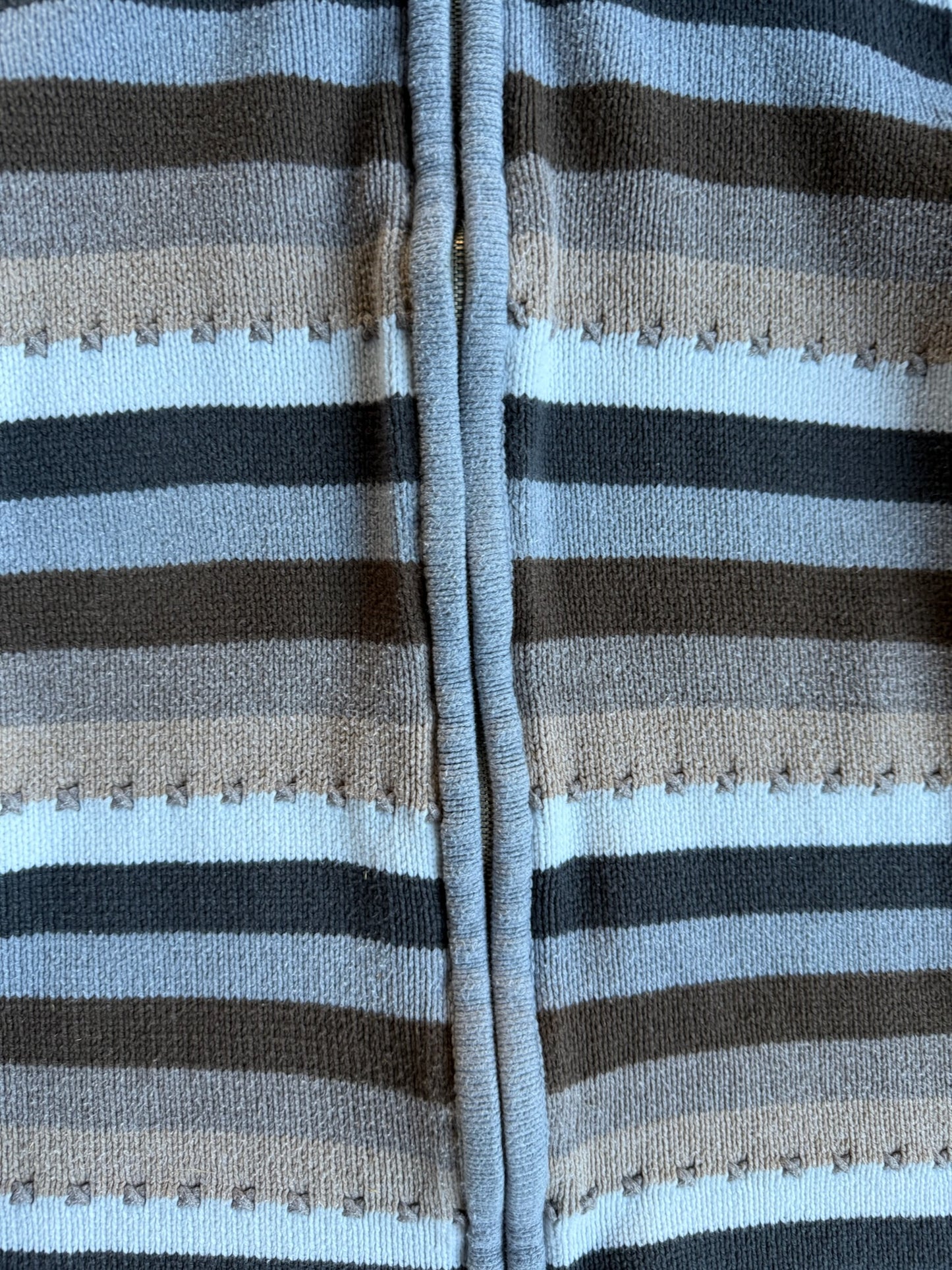 Vintage Crazy Horse Brown Striped Zip-Up Cardigan - XL