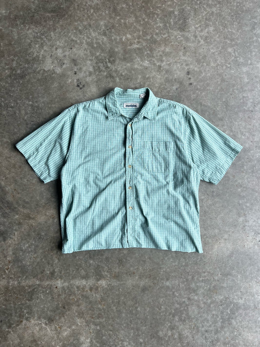 Vintage Green Cropped Short Sleeve Button Up - L