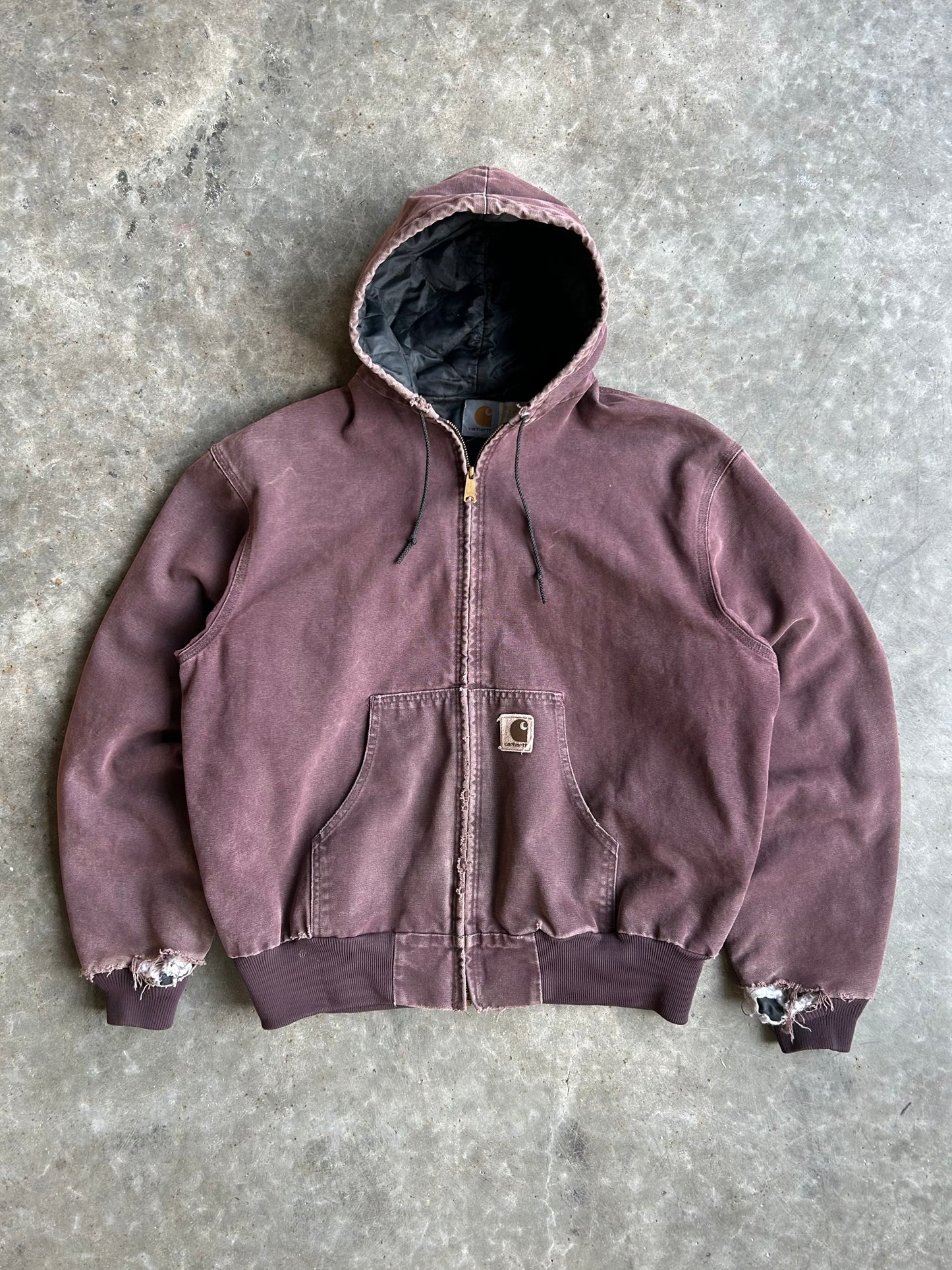 Vintage Distressed Dark Purple Hooded Carhartt Jacket - XL