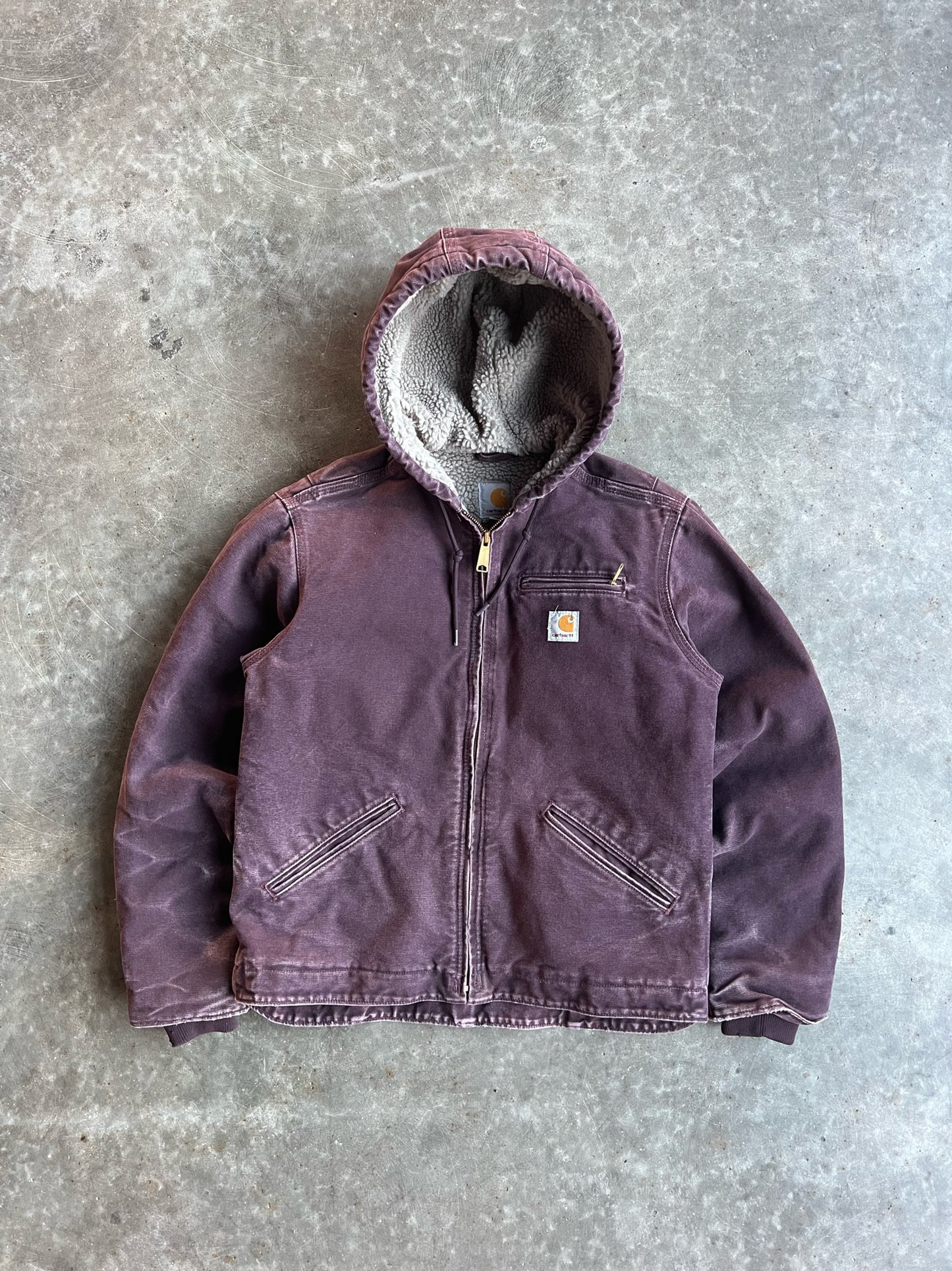 Vintage Faded Plum Sherpa Lined Hooded Carhartt Jacket - S