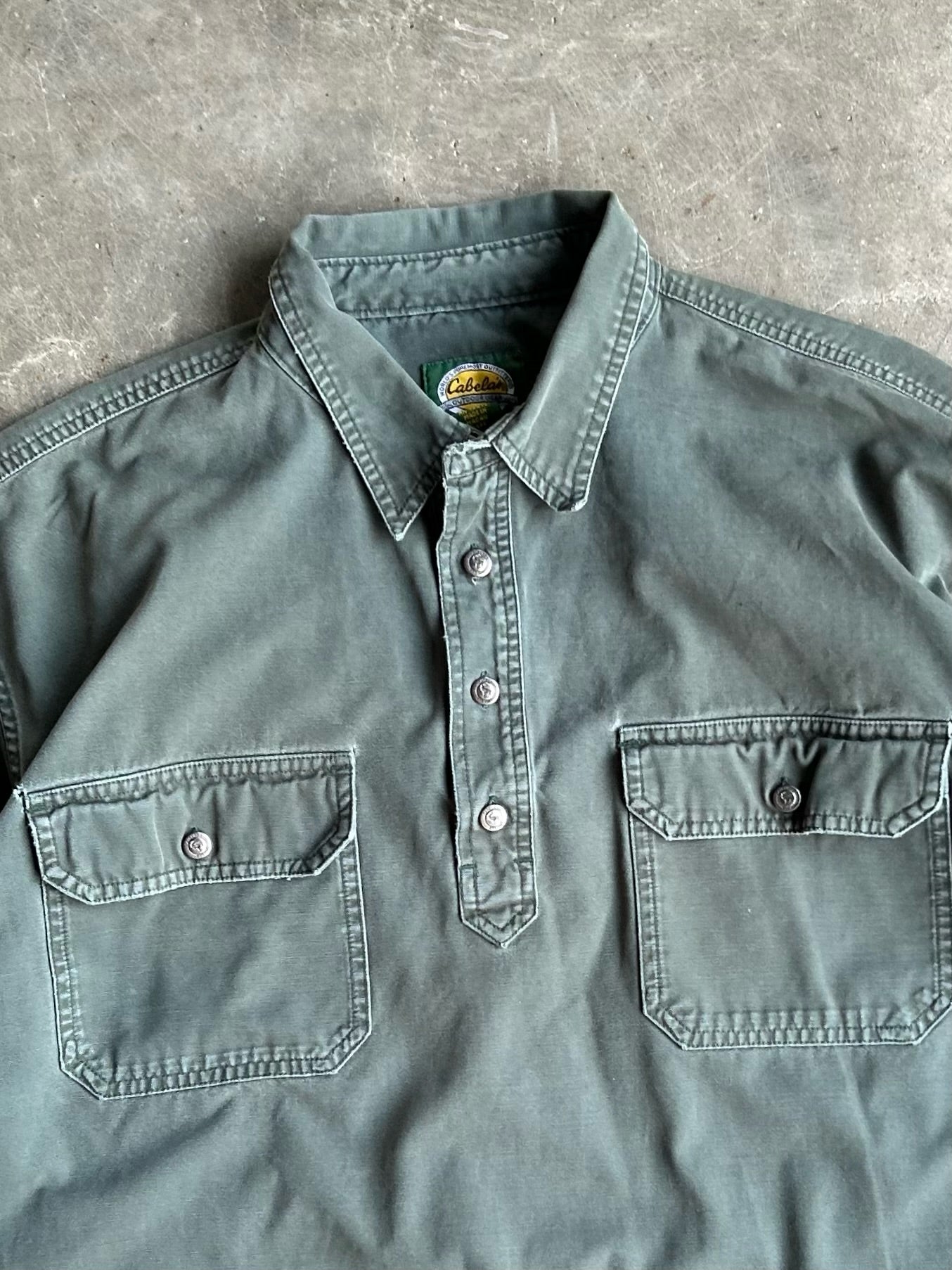 Vintage Green Cabela’s Cropped Polo Long Sleeve - XL