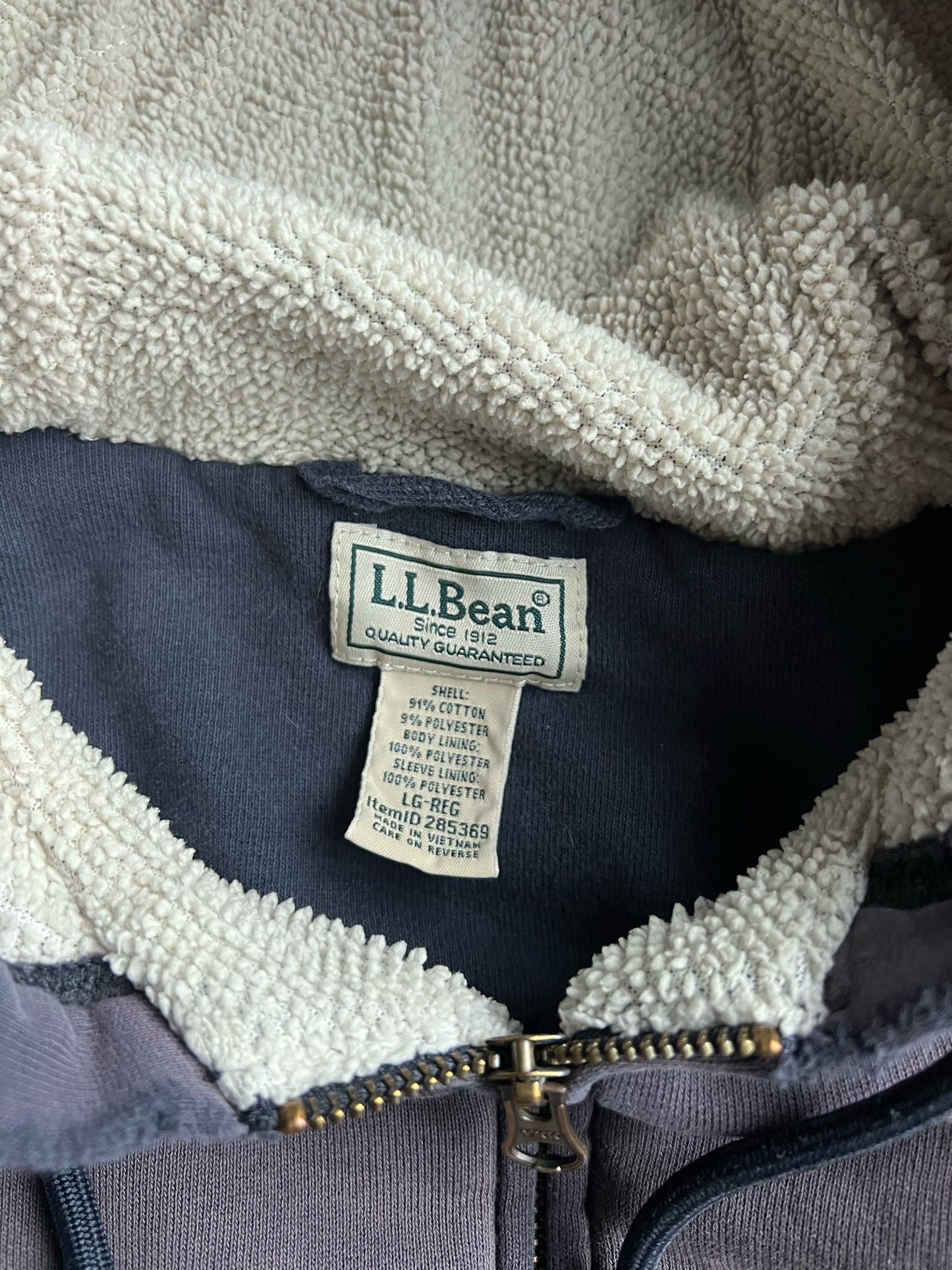 Vintage Purple Fleece Lined L.L. Bean Zip Up Hoodie - L