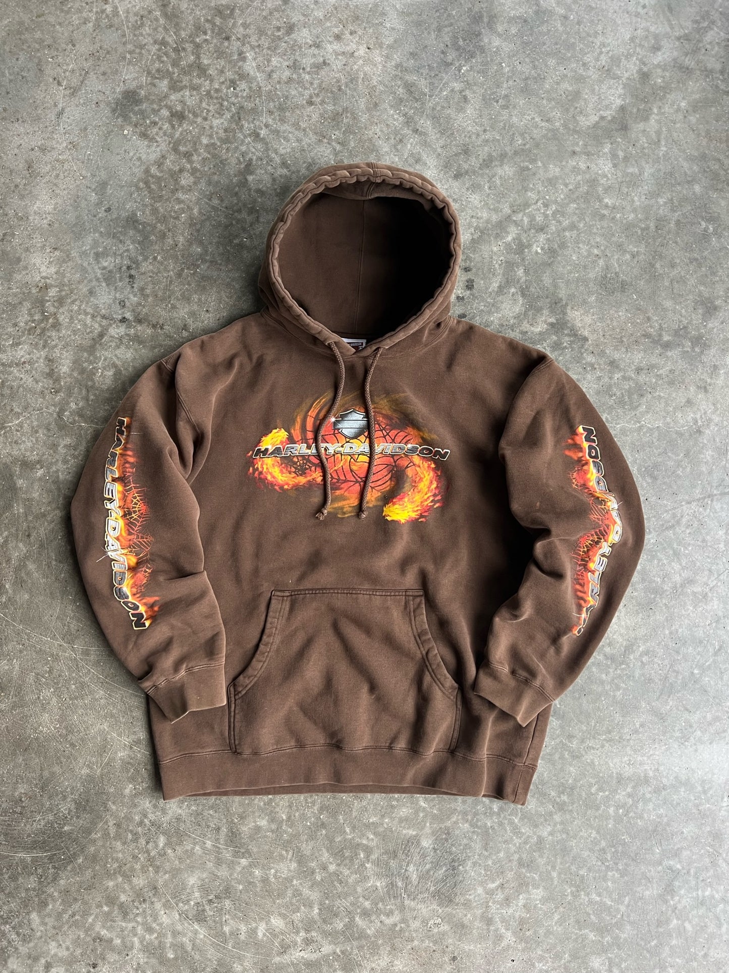 Vintage Brown Harley Davidson Flame Hoodie - M