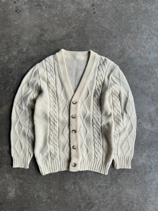 Vintage Cream Knit Button Down Cardigan - L