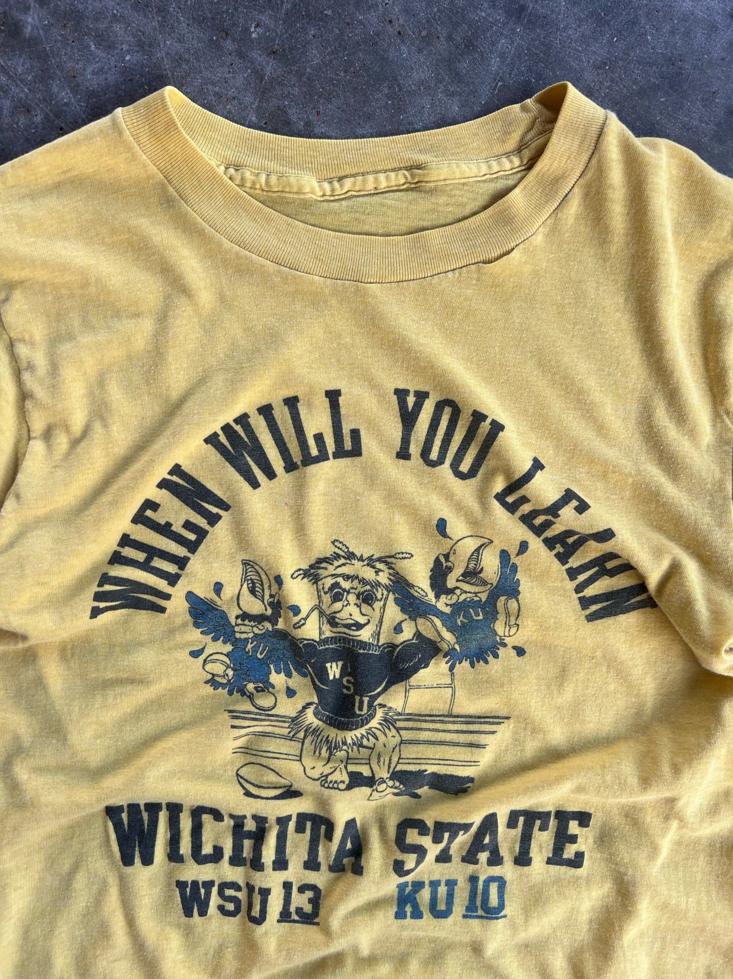 Vintage Single Stitch Yellow Wichita State Vs Kansas Shirt - S