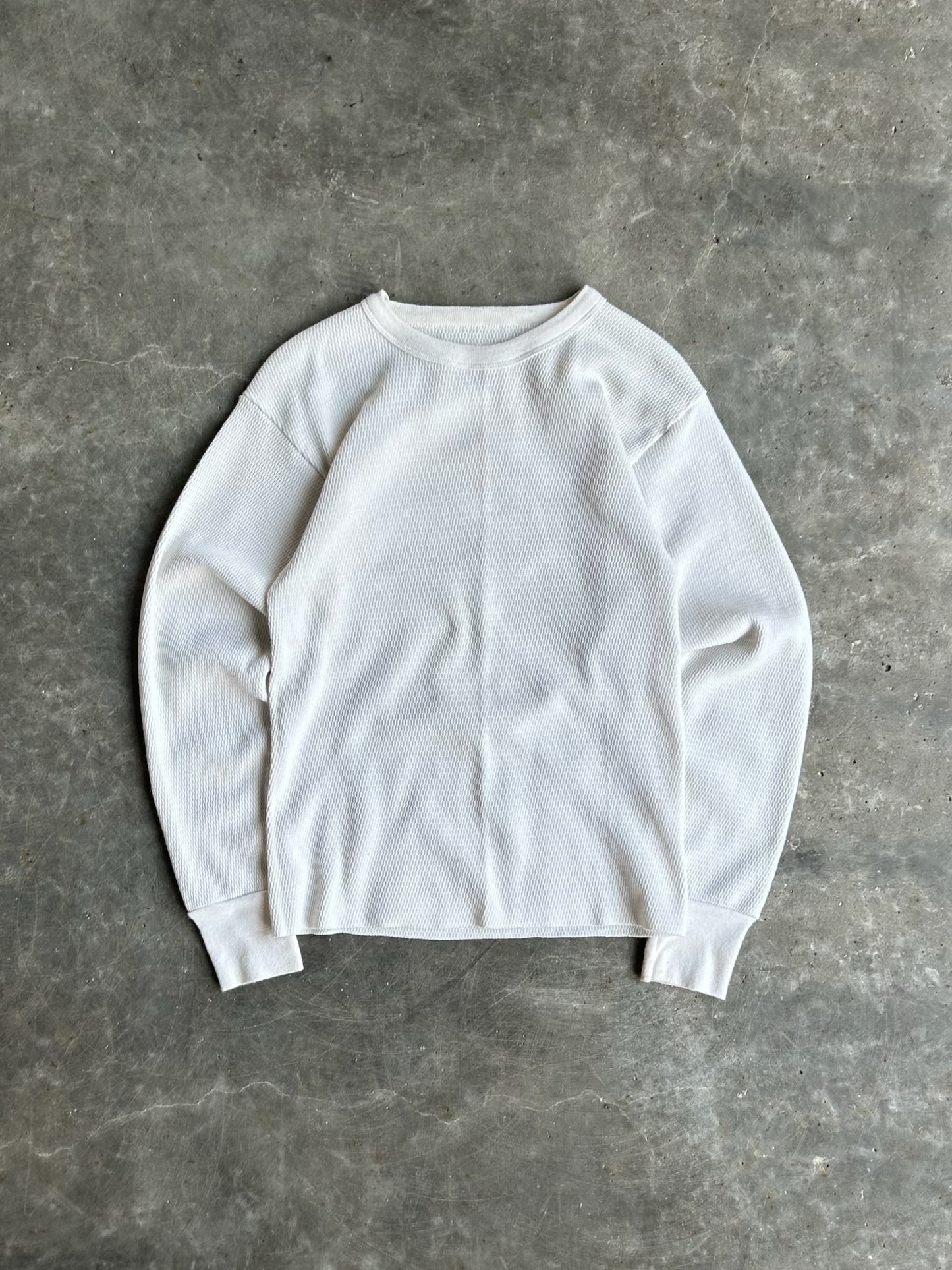 Vintage White Cropped Thermal Long Sleeve Tee - M