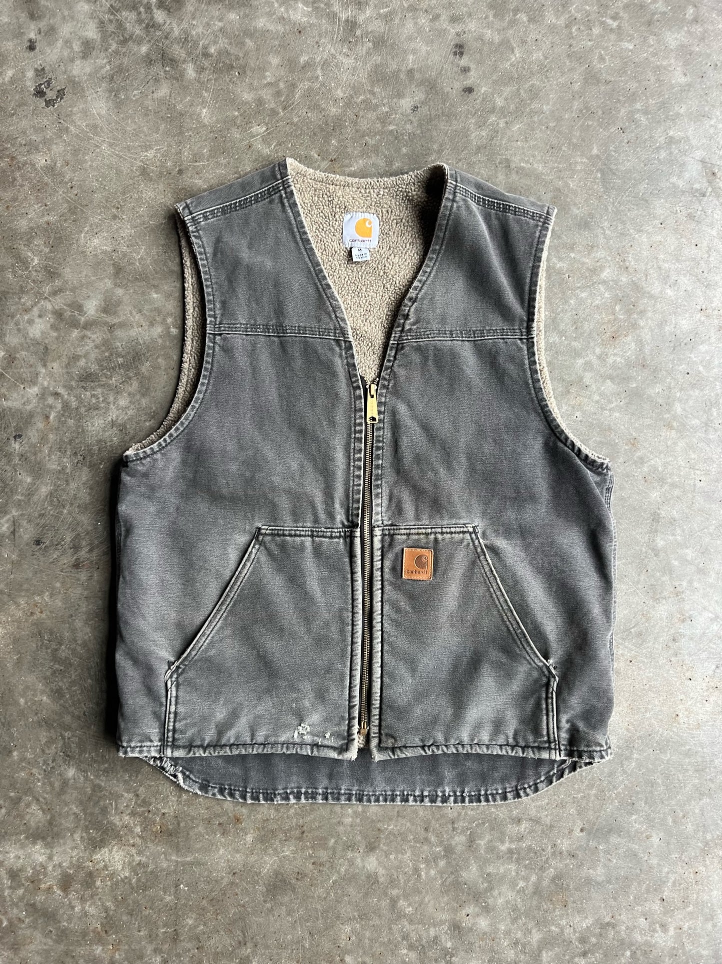 Vintage Faded Grey Fleece Lined Carhartt Vest - M