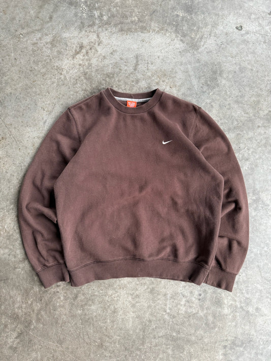 Vintage Nike Swoosh Brown Crew - M