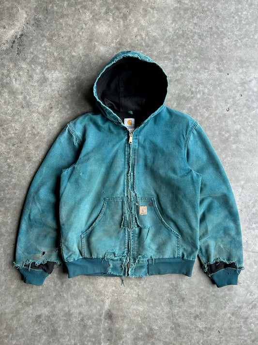 Vintage Teal Hooded Carhartt Jacket - M