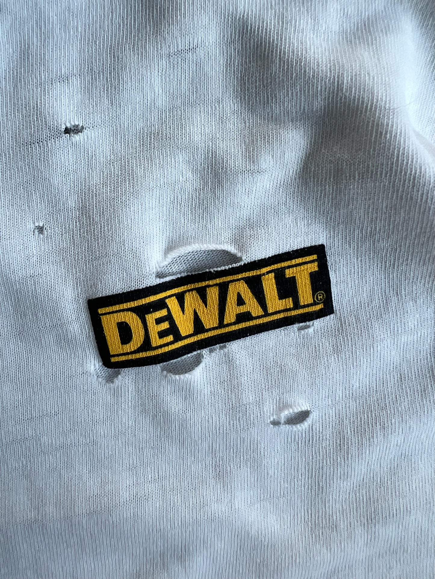 Vintage White Distressed DeWalt Shirt - L