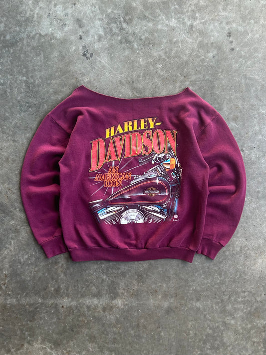 Vintage Harley Davidson Off The Shoulder Crew - L