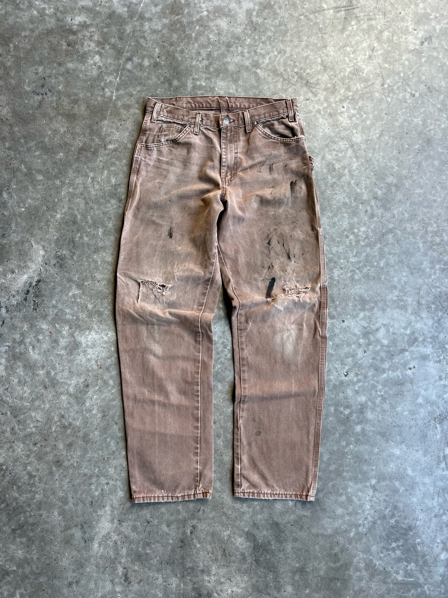 Vintage Faded Brown Distressed Painted Dickies Carpenter Pants - 32