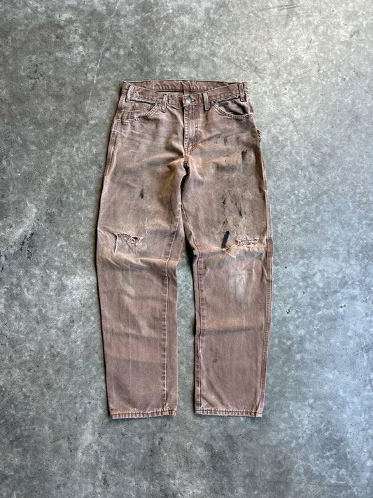 Vintage Faded Brown Distressed Painted Dickies Carpenter Pants - 32