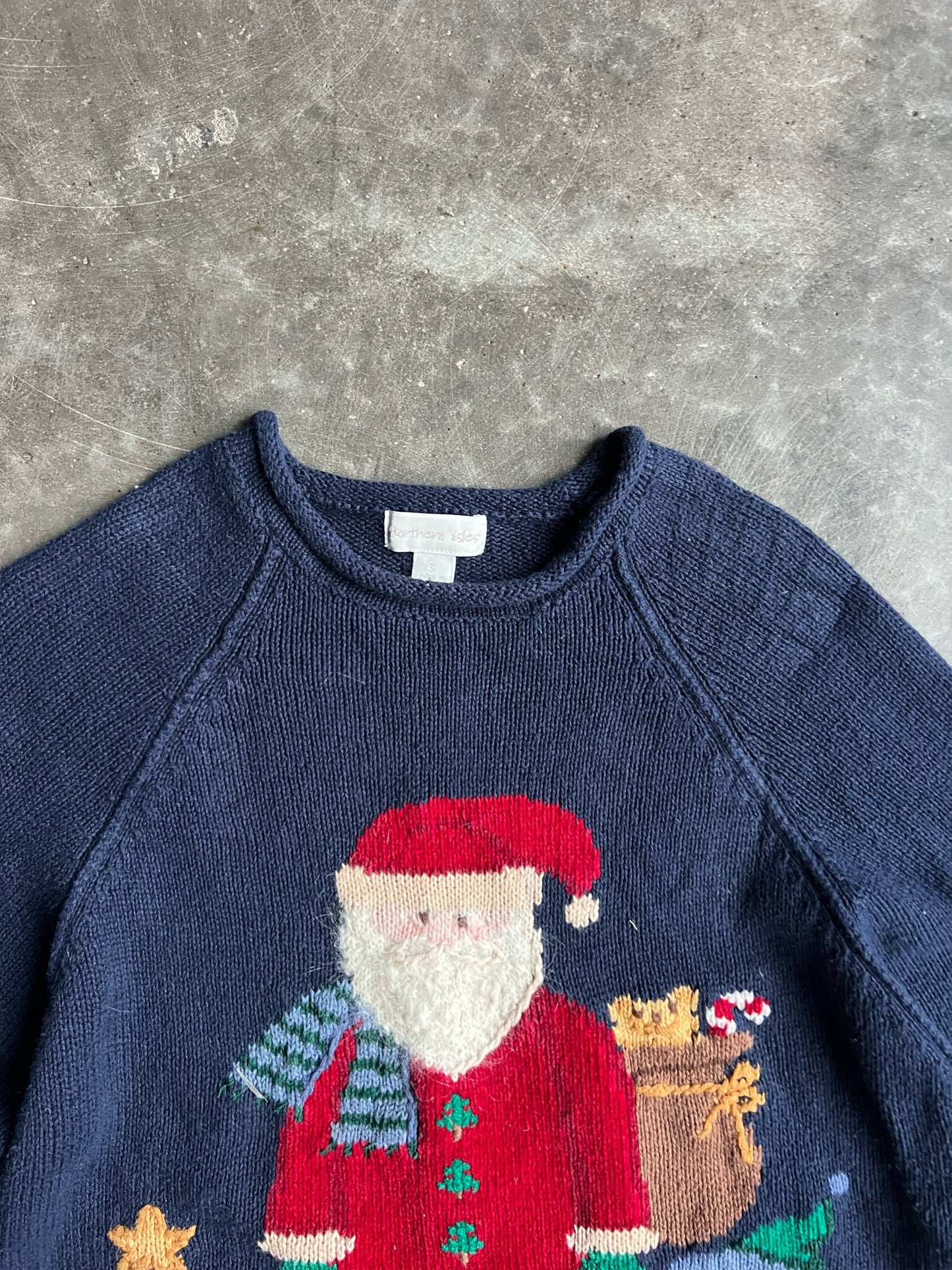 Vintage Navy Santa And Elves Christmas Sweater - S