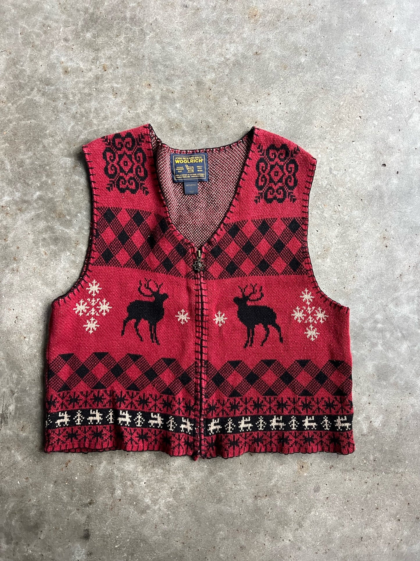 Vintage Red Holiday Pattern Woolrich Zip Up Sweater Vest - L