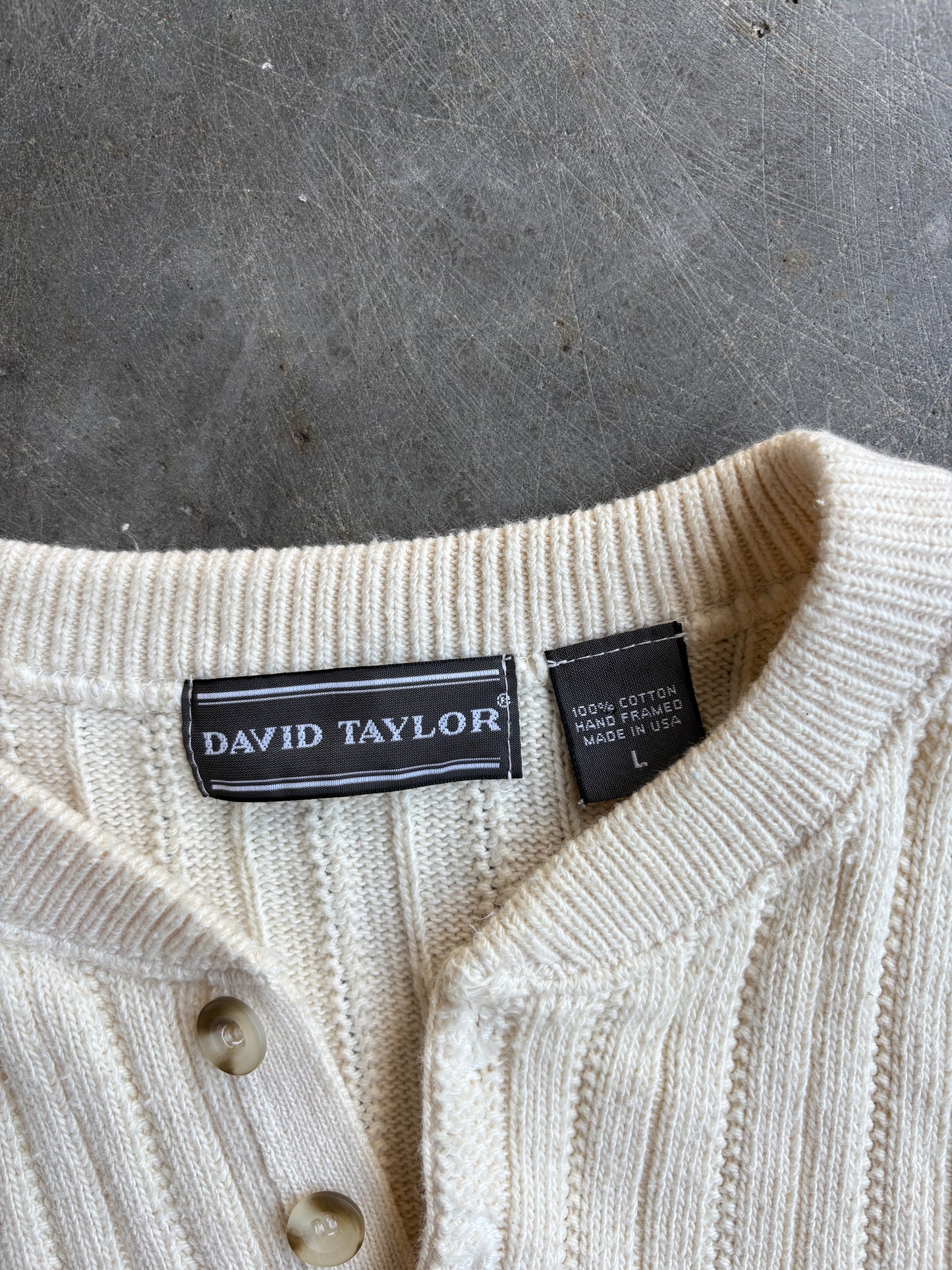 Vintage Cream Ribbed David Taylor Knit Sweater - L