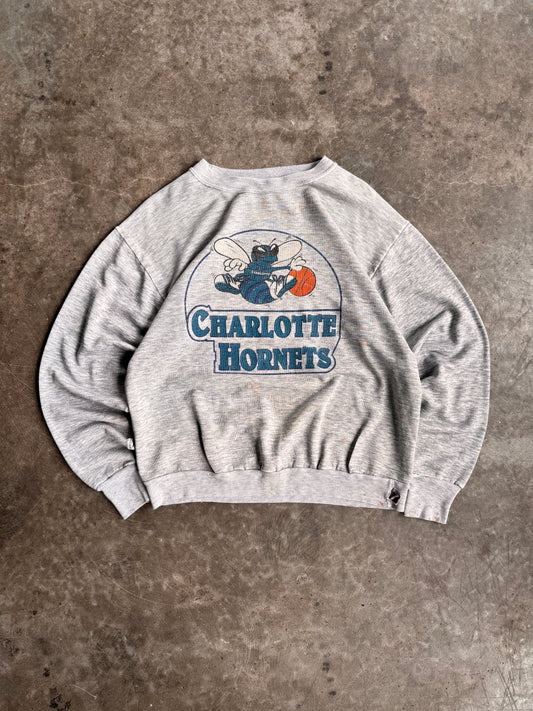 Vintage Grey Charlotte Hornets Basketball Crew - L