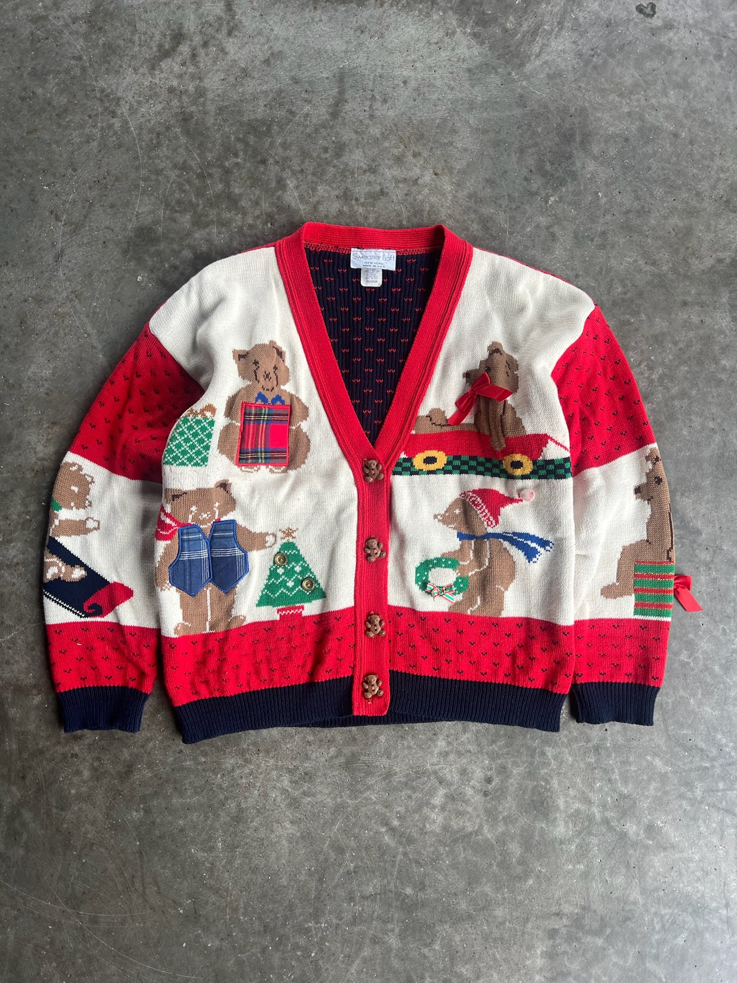 Vintage Button Up Christmas Knit - L