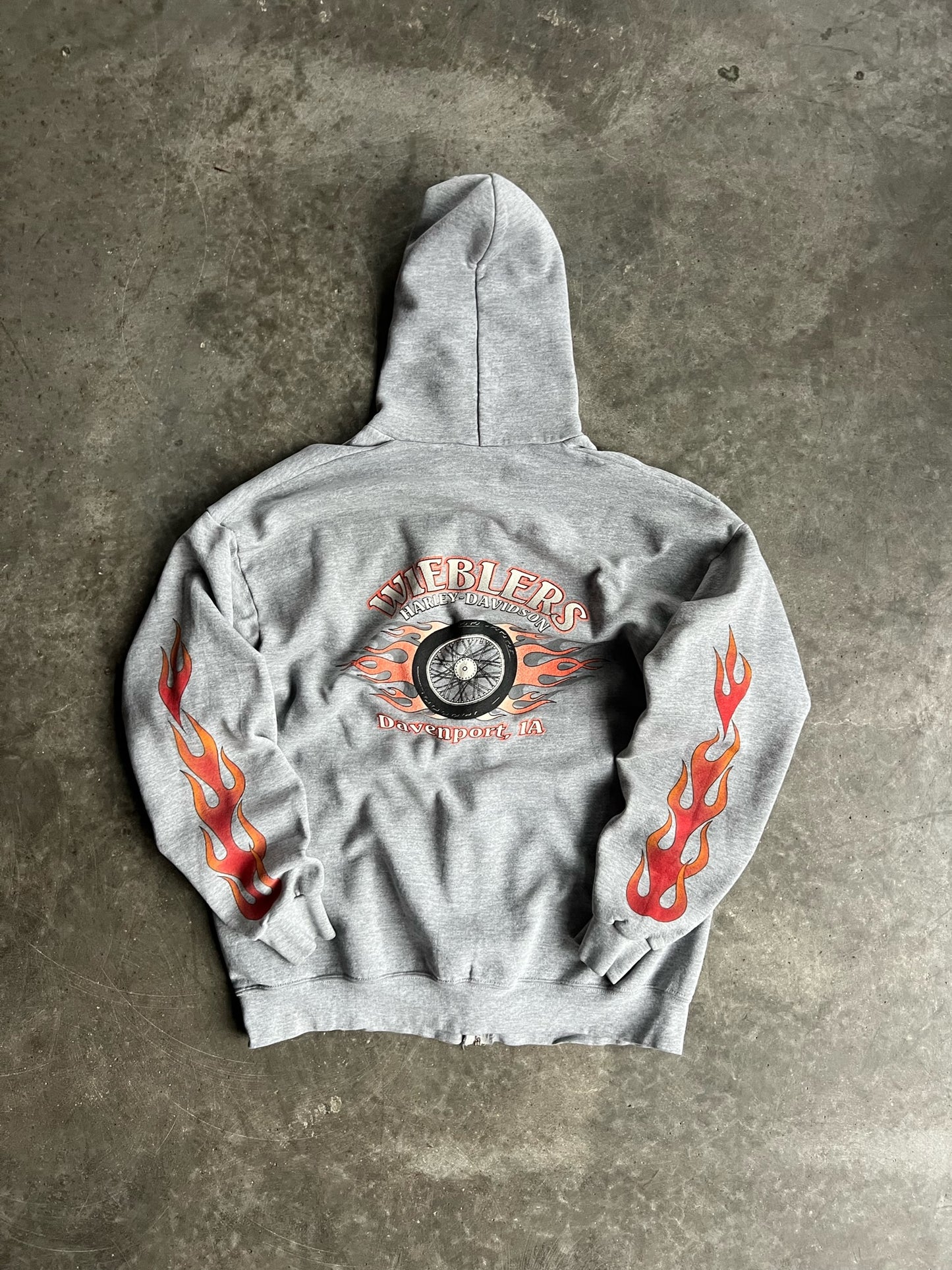 Vintage Grey Harley Davidson Flame Zip Up Hoodie - XL