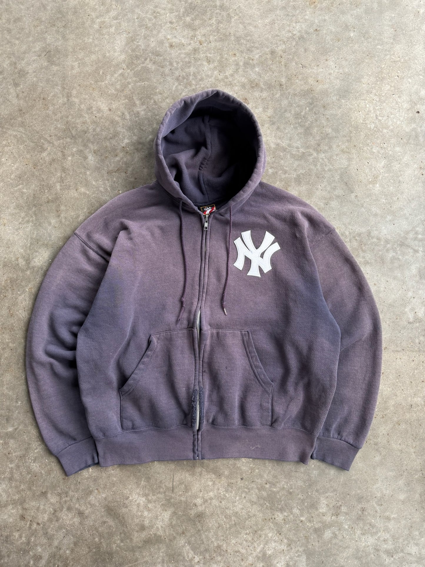 Vintage Faded Navy Yankees Zip Up Hoodie - L