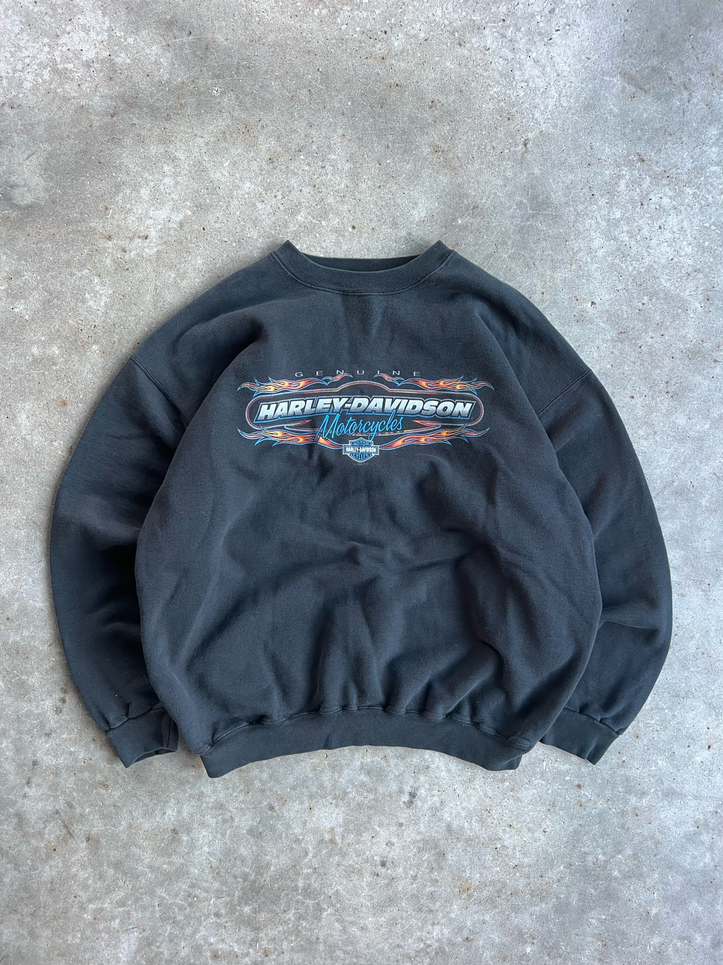 Vintage Black Lancaster Harley Davidson Crew - L