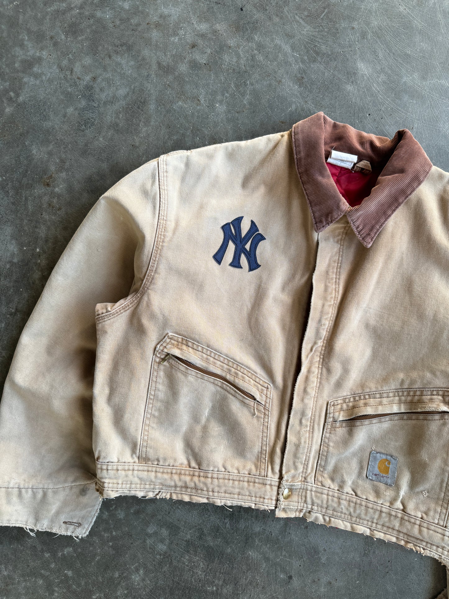 Vintage Yankees Tan Cropped Carhartt Jacket - XL