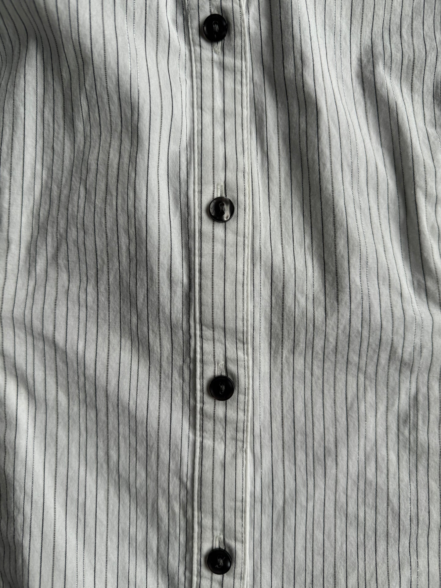 White Pinstripe Button-Up Long Sleeve Shirt - S