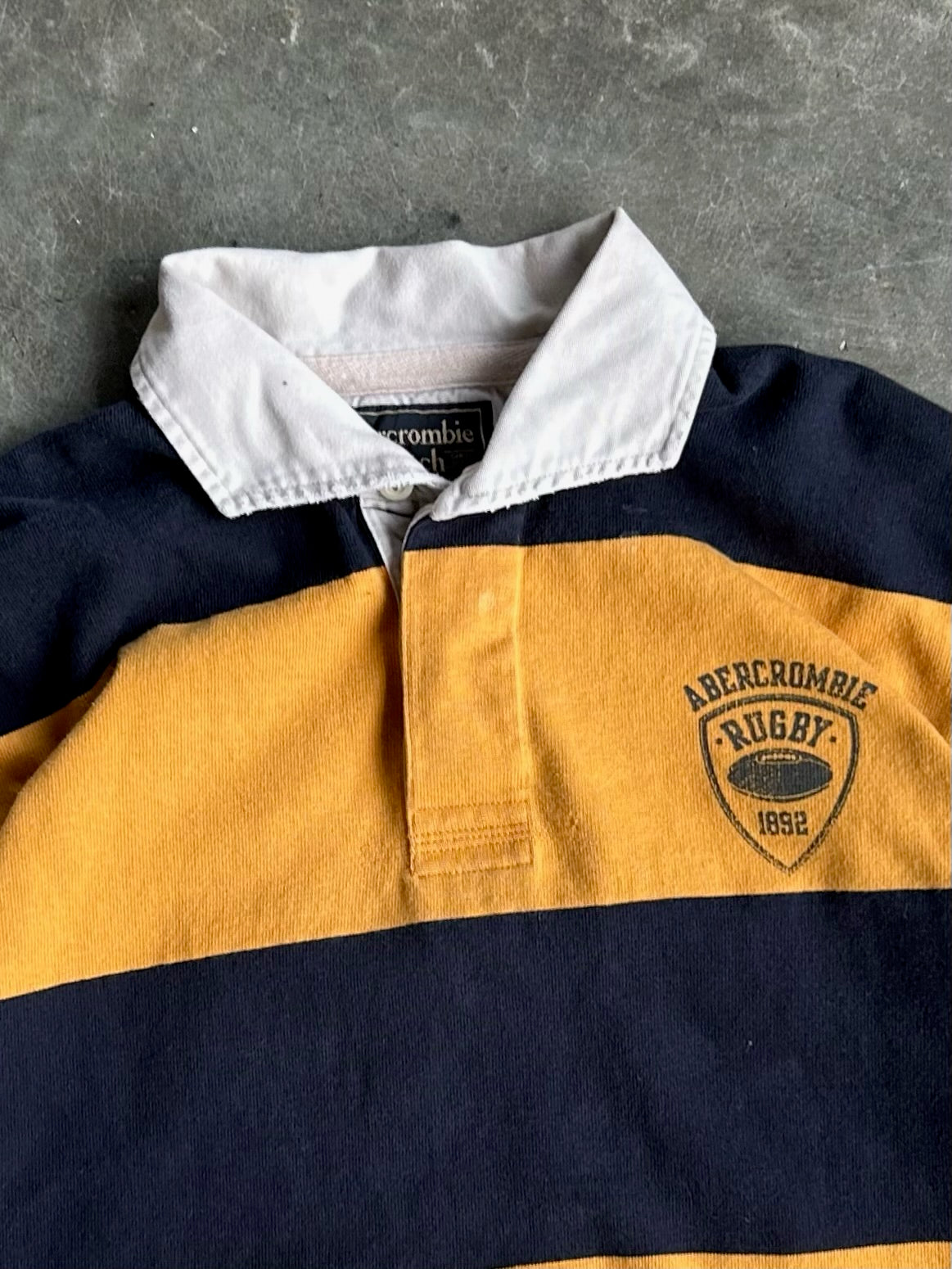 Vintage Yellow/Navy Abercrombie Cropped Rugby Long Sleeve - L