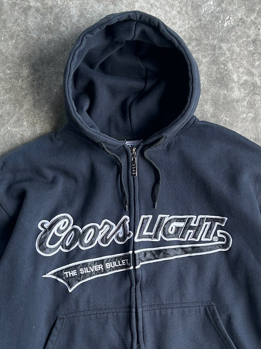 Vintage Black Coors Light The Silver Bullet Zip Up Hoodie - XL