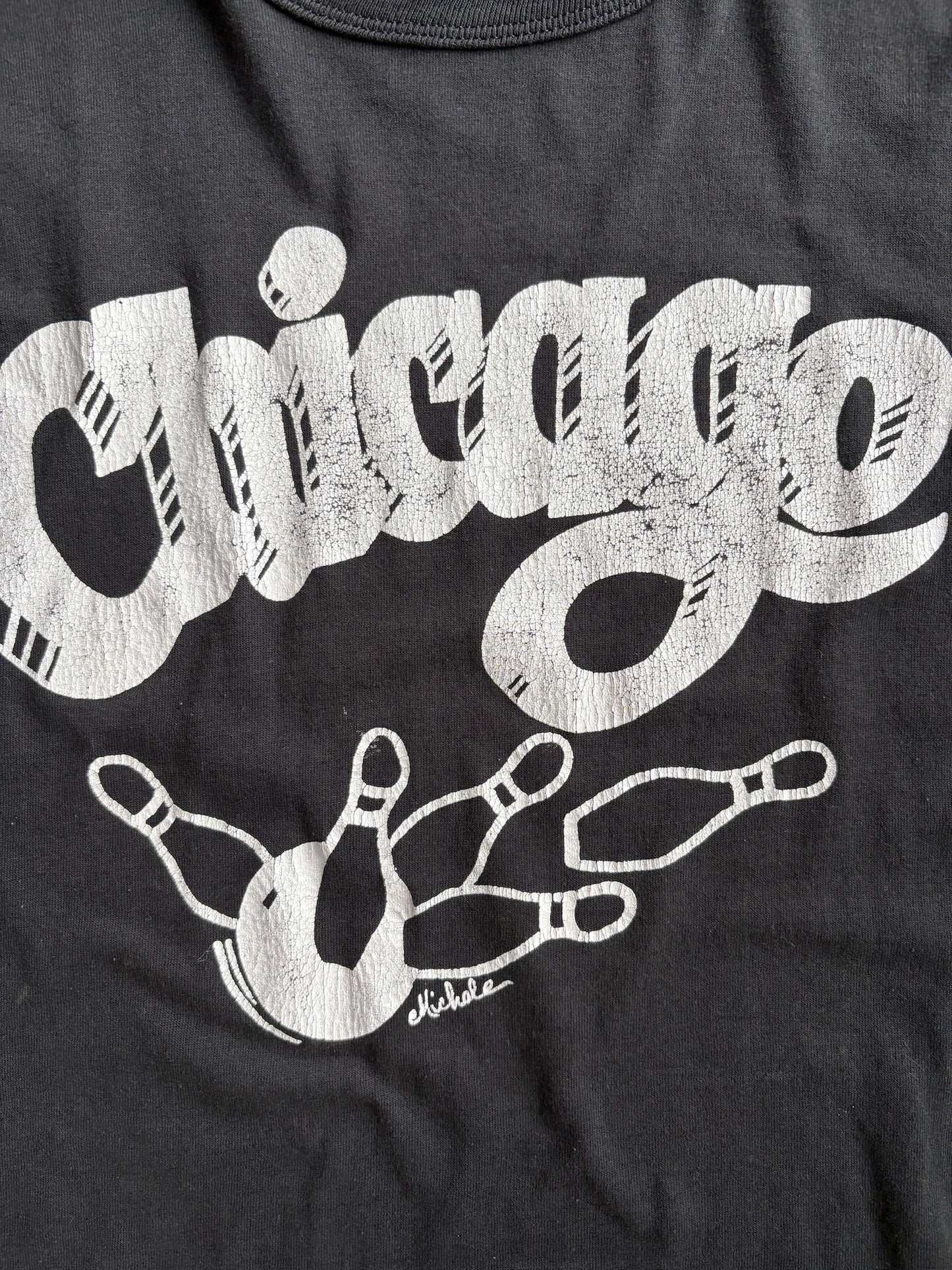 Vintage Black Chicago Bowling Tee - XL