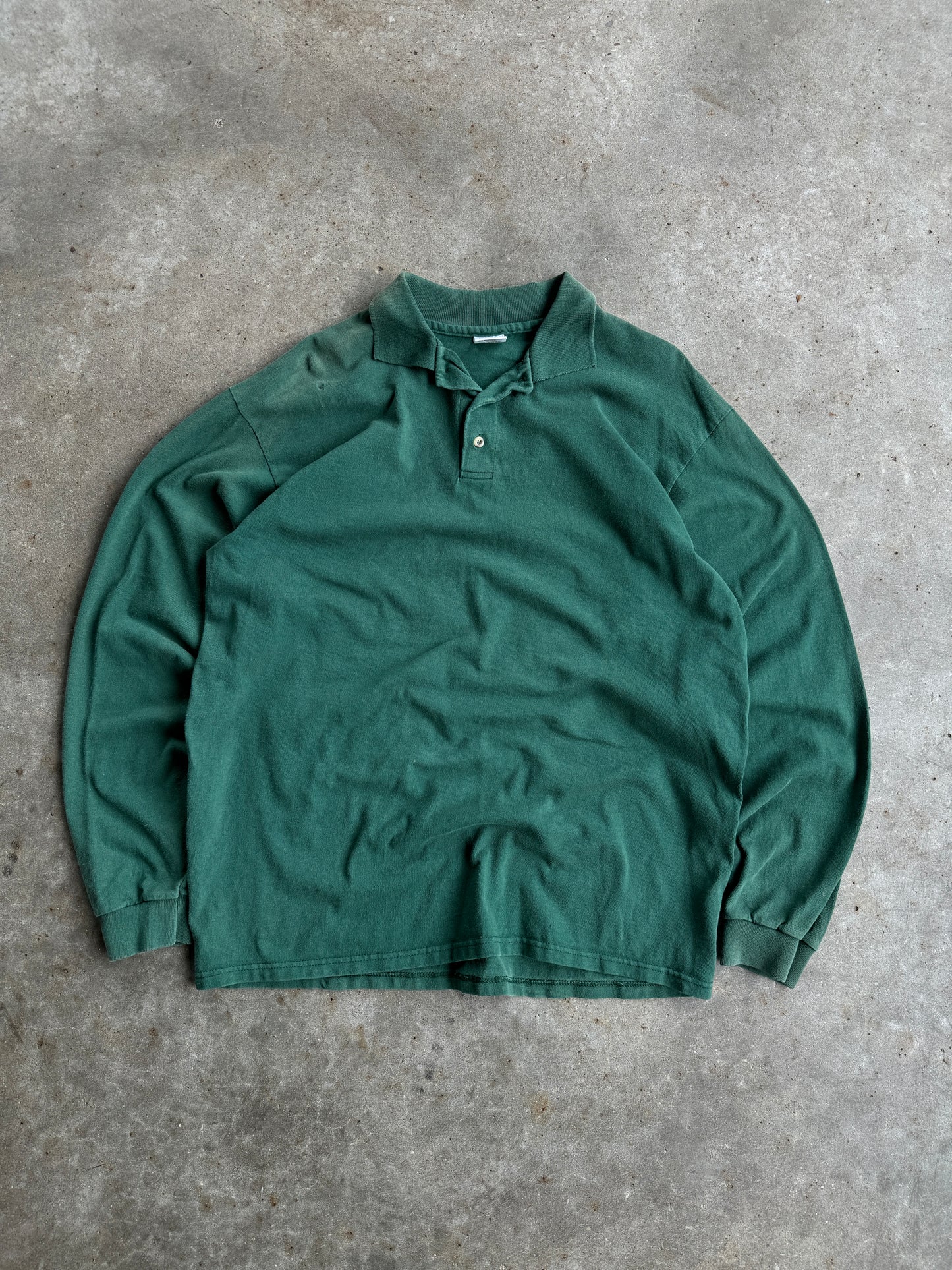 Vintage Green Polo Long Sleeve Shirt - L