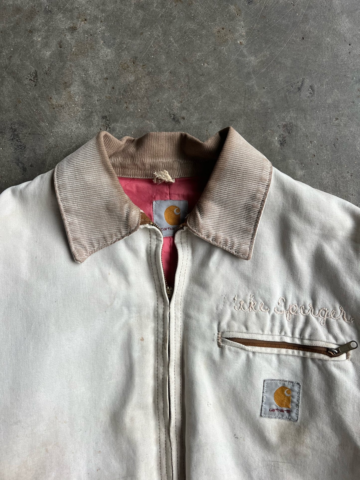 Vintage Cream Distressed Carhartt Detroit Jacket - L