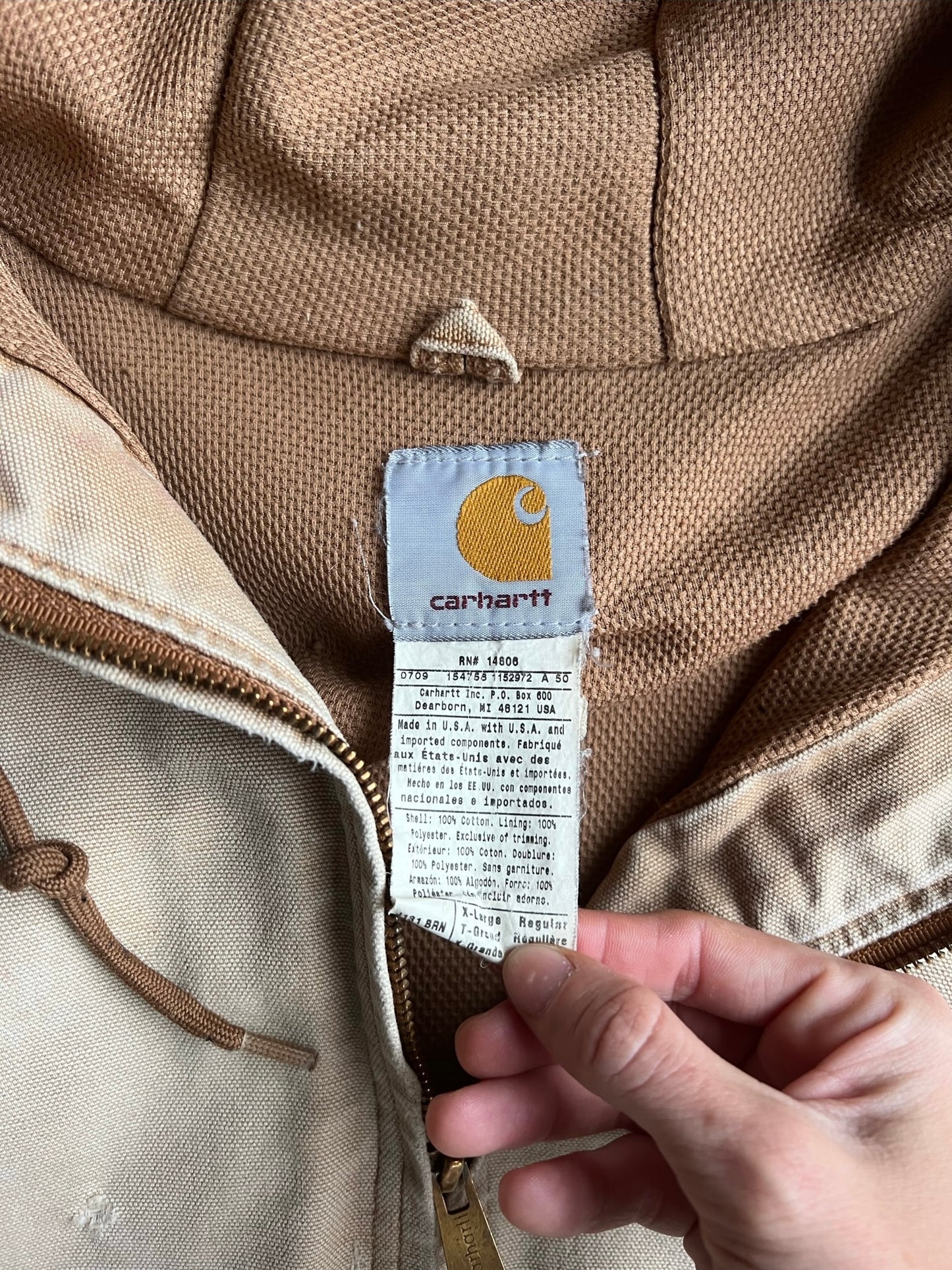 Vintage Faded Tan Distressed Hooded Carhartt Jacket - XL