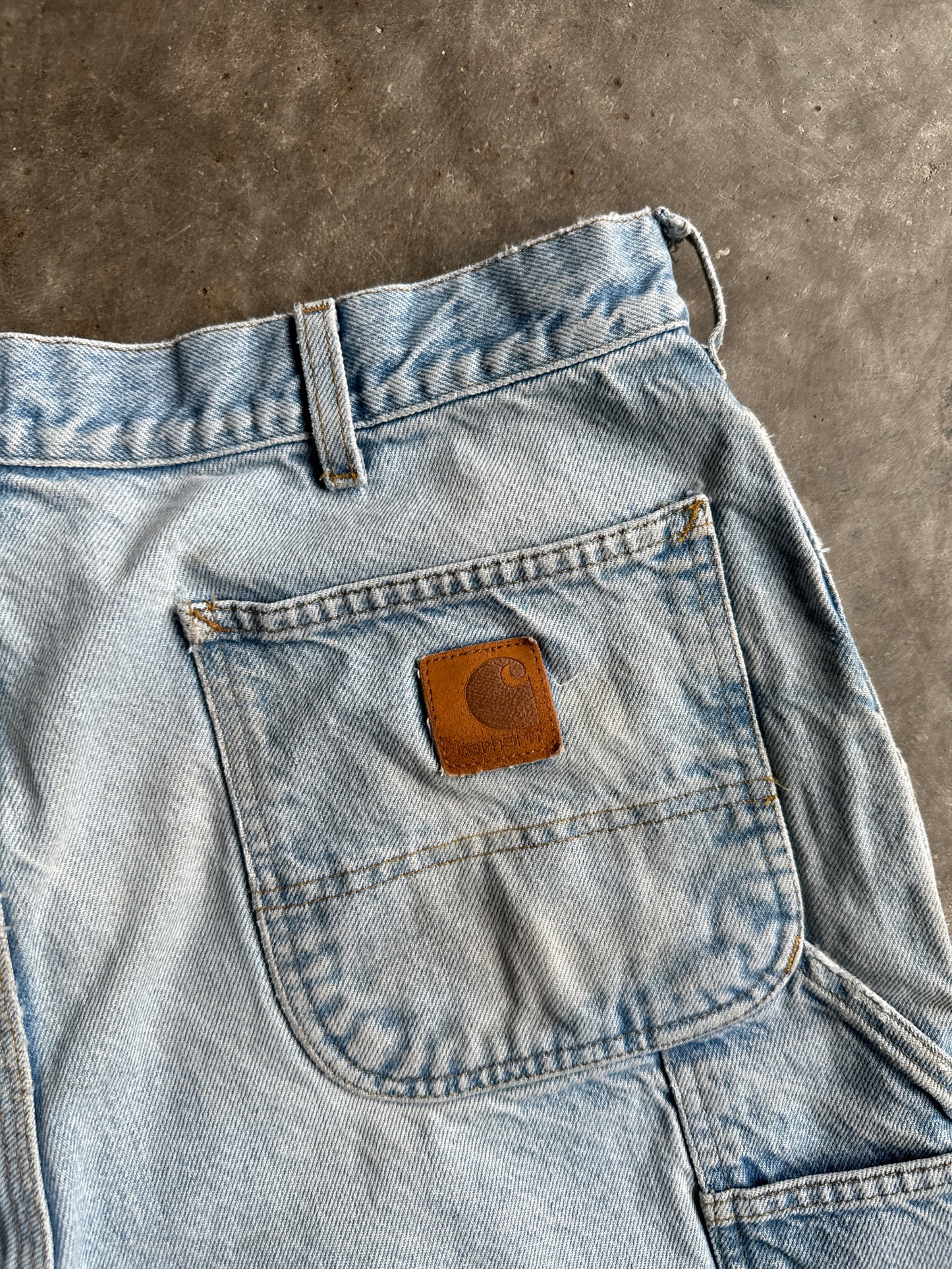 Vintage Light Wash Faded Carhartt Carpenter Denim Shorts - 36