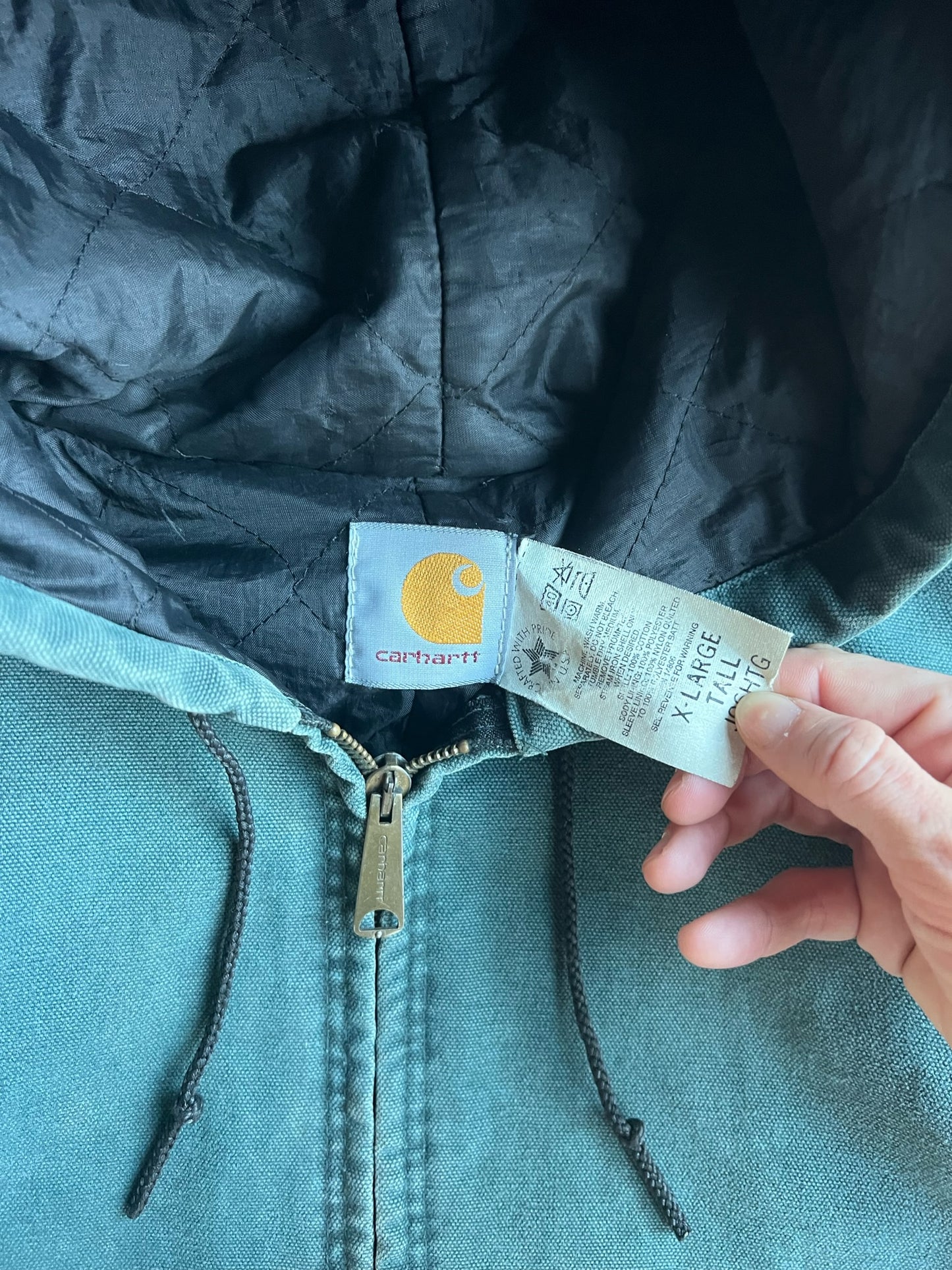 Vintage Dusty Teal Hooded Carhartt Jacket - XL