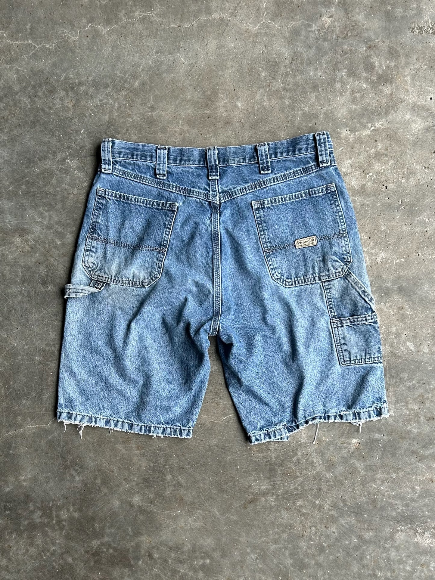 Vintage Distressed Faded Wrangler Carpenter Denim Shorts - 36