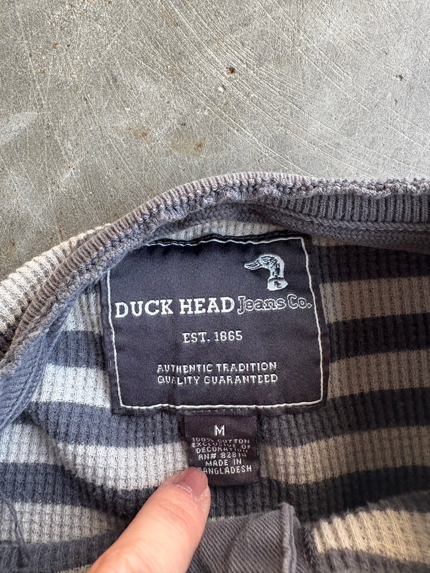 Vintage Grey Striped Duck Head Thermal - M