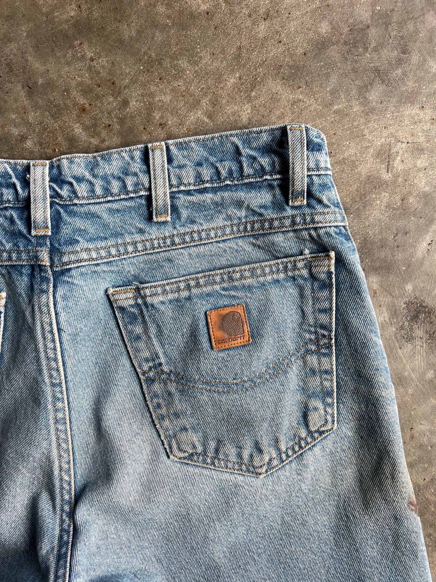 Vintage Faded Carhartt Medium Wash Painted Pants - 35