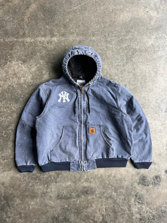 Vintage Faded Navy Yankees Hooded Carhartt Jacket - XL