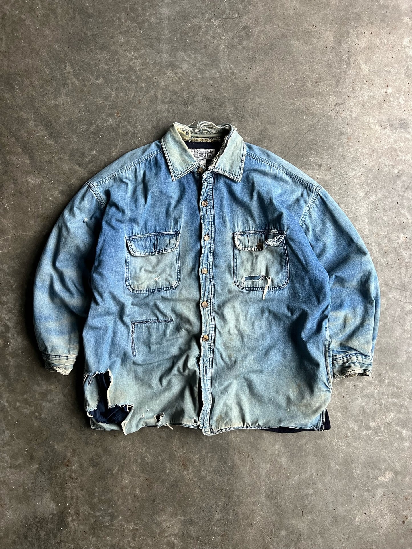 Vintage Fleece Lined Gunnison Distressed Denim Jacket - XL