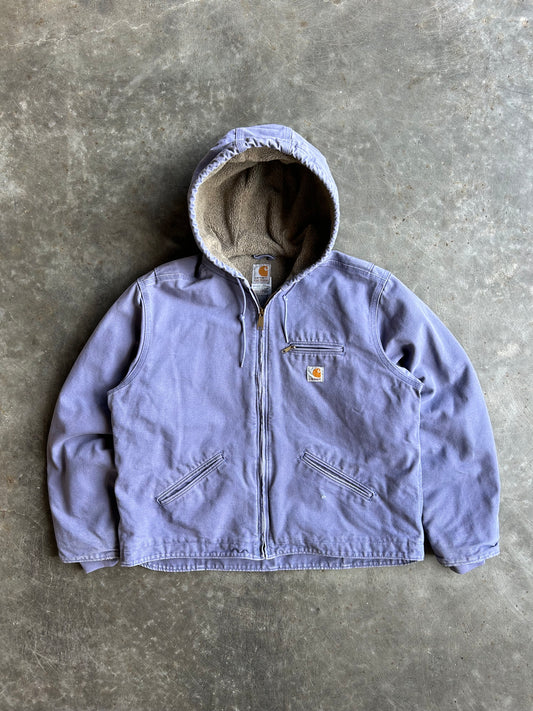 Vintage Faded Purple Sherpa Lined Hooded Carhartt Jacket - XL