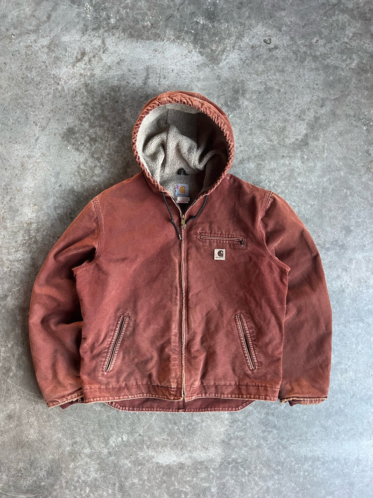 Vintage Burnt Orange Sherpa Lined Hooded Carhartt Jacket - L