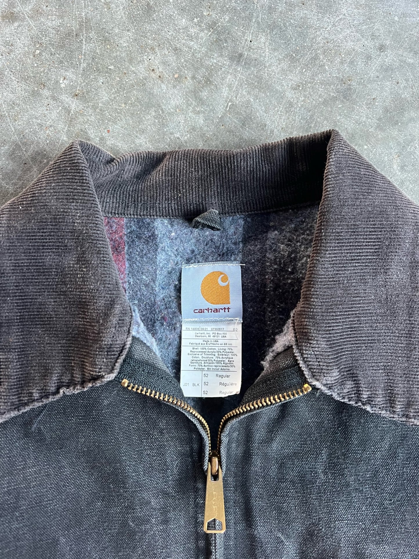 Vintage Faded Black Flannel Lined Detroit Carhartt Jacket - XL