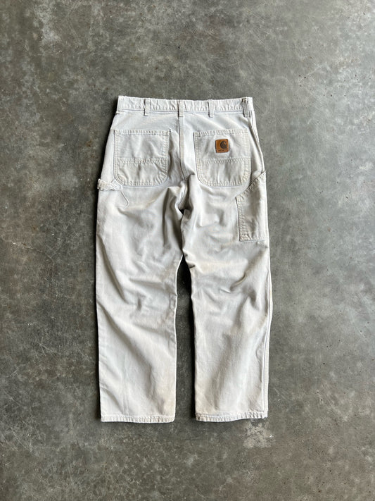 Vintage Cream Distressed Carhartt Carpenter Pants - 34