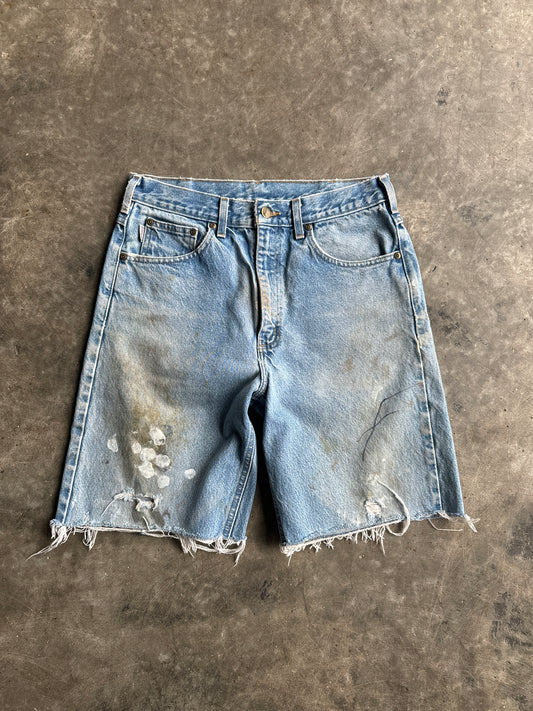 Vintage Medium Wash Painted Distressed Carhartt Denim Shorts - 30