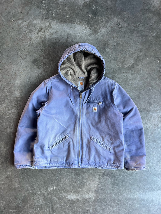 Vintage Faded Purple Sherpa Lined Hooded Carhartt Jacket - L