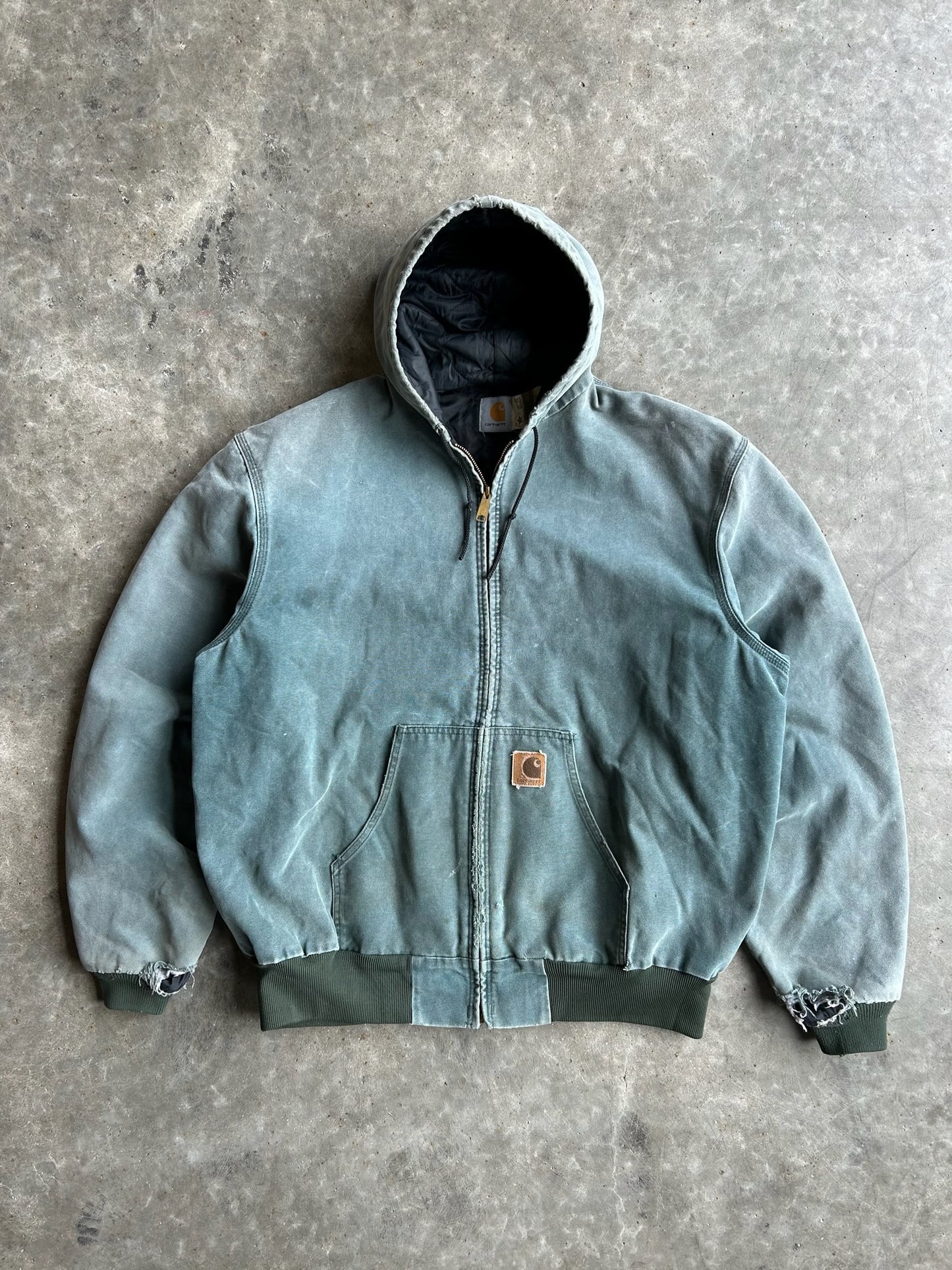 Vintage Faded Teal Hooded Carhartt Jacket - XXL