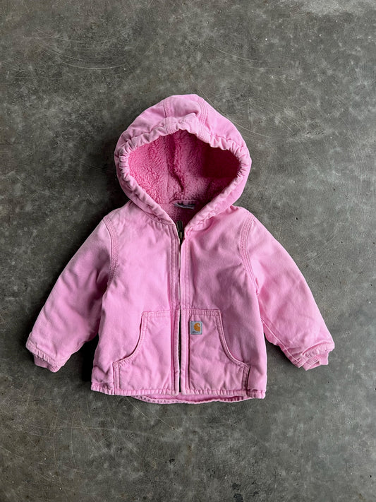 Vintage Baby Pink Sherpa Lined Hooded Carhartt Jacket - 12M